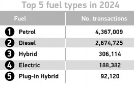 Used cars, 2024, top five fuel types